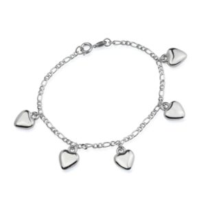 Pulseira de Ródio Com Pingentes De Coração