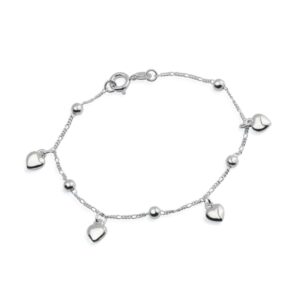 Pulseira de Ródio Com Pingentes Coração E Esferas